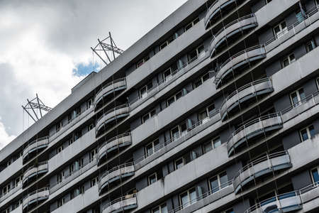 Ghent, Flanders, Belgium - 02 20 2021 Facade and balconies of a high contemporary apartment blockのeditorial素材