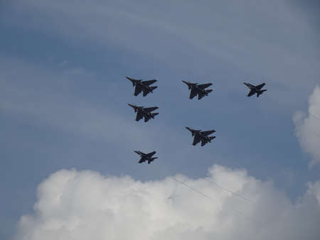 Malaysian Air Force Sukhois & Hornets teaming up Lima 2019 closing ceremony.のeditorial素材