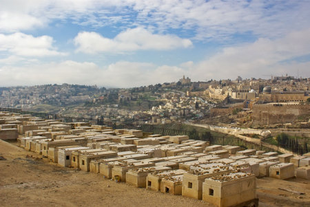 legendary jewish cemetery on olive mount in kidron valley, jerusalem, israelの写真素材