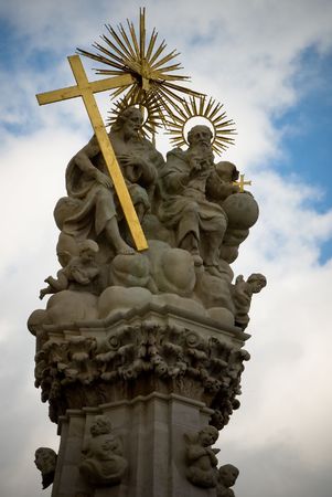 jesus christ and father sitting and talking monument in budapest hungaryの写真素材