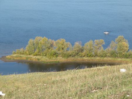 Type of island, on the river Volga, from the top of hill, in autumn.の写真素材