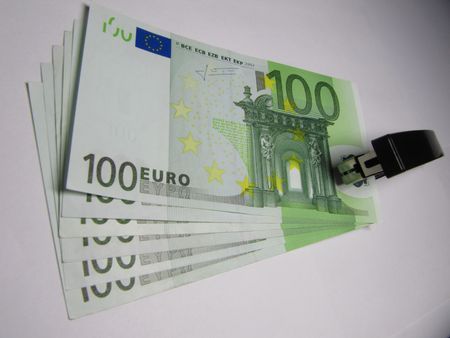 Euro of banknote and stepler.の写真素材