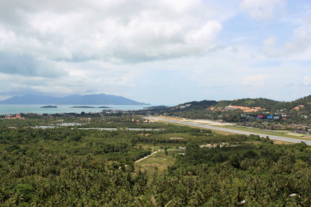 The airplane runway view from the top of Samui Islandの写真素材