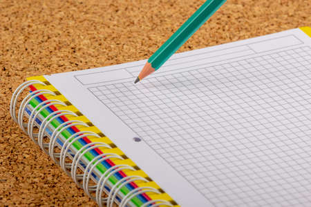 Green writing pencil in a notebook.の写真素材