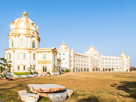 The School buildings in European style, view from road, Thailand のeditorial素材