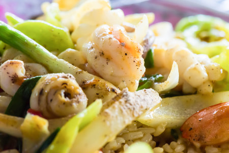 thai cuisine, basil fried rice and fried egg.の写真素材