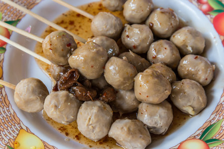 Meatballs on a plate in Sort(Thailand Food).