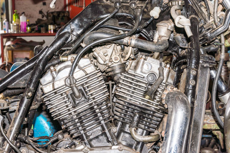 Motorcycle engine close-up detail