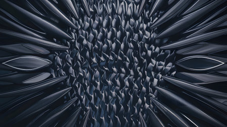 Abstract metallic fluid with carbonfiber texture surface. Close up of carbon fiber composite material, industrial background. 3d rendering.の素材