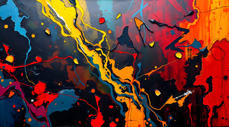 A vibrant and dynamic abstract painting that bursts with energy and creativity.の素材