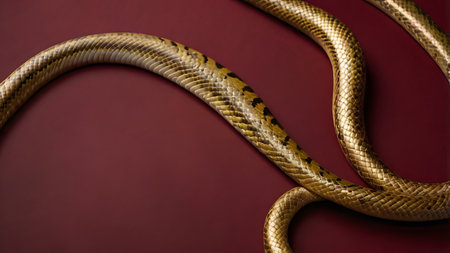 A captivating image of a golden serpent tail coiled on a deep red background. Chinese New Year conceptの素材