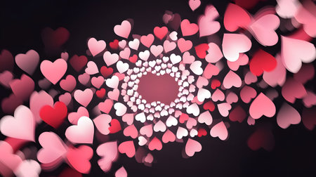 A romantic and dreamy background image featuring a scattering of pink and red hearts against a bokeh background. Valentine's Day conceptの素材