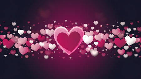 A romantic and dreamy background image featuring a scattering of pink and red hearts against a bokeh background. Valentine's Day conceptの素材