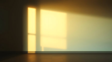Minimalistic abstract gentle light beige background with light andand intricate shadow from the window on wallの素材