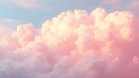 A captivating image of a fluffy, vibrant pink cloud formation against a soft blue sky.の素材