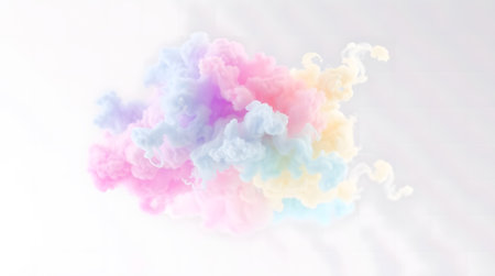 A captivating image of a fluffy, rainbow pastel cloud formation against a soft white background.の素材