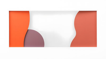 A minimalist abstract artwork featuring overlapping organic shapes in warm colors.の素材