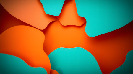 An abstract image featuring a colorful arrangement of overlapping shapes with a paper cut texture.の素材