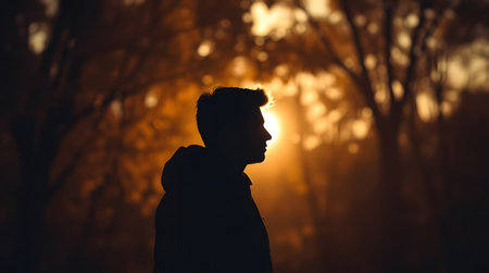 An abstract silhouette figure against a light warm background.の素材