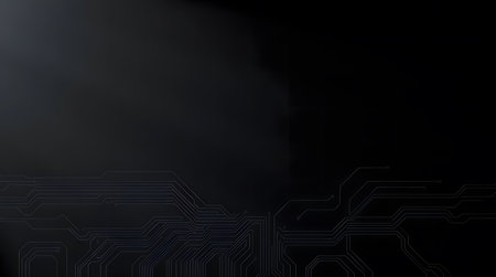An abstract image featuring intricate circuit board patterns with a subtle light glow against a dark background.の素材