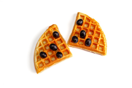 Homemade waffles on white backgroundの写真素材