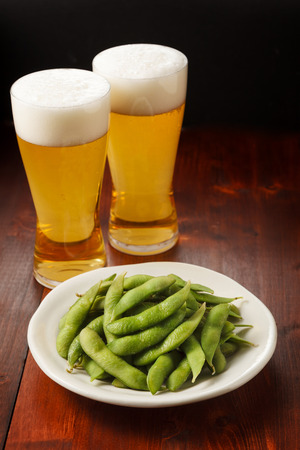 Beer and Green soy beansの写真素材