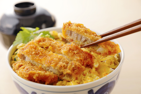 Pork cutlet on rice. Japanese food.の写真素材