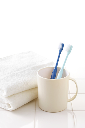 Toothbrush and bathroom imageの写真素材