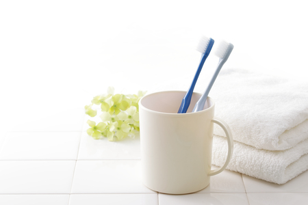 Toothbrush and bathroom imageの写真素材
