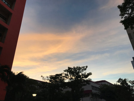 sky in townの写真素材