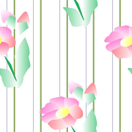 Abstract pink flowers on a light background for textiles, seamless pattern, dynamic composition, vertical stripes.のイラスト素材