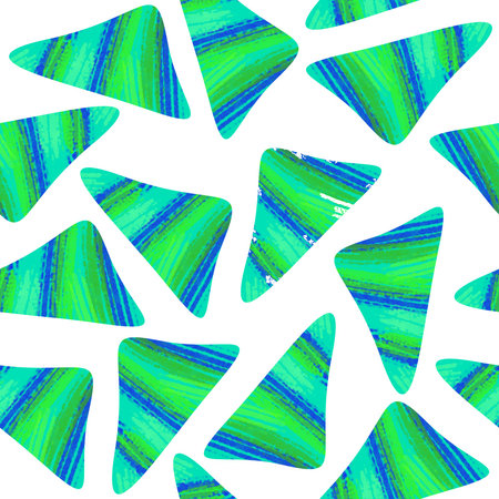 Seamless pattern of abstract triangles with textural elements on a white background for textiles.