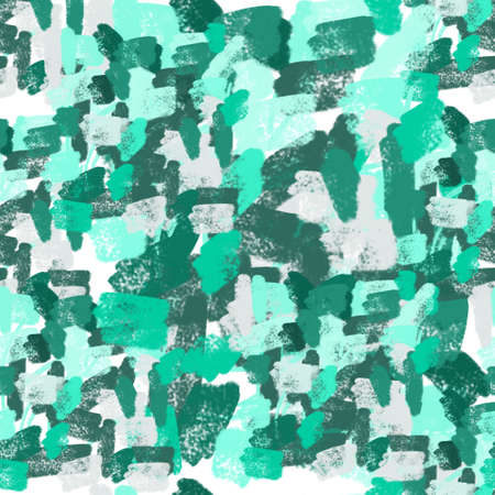 Seamless pattern of abstract flat elements of green shades on a gray background for textiles.のイラスト素材