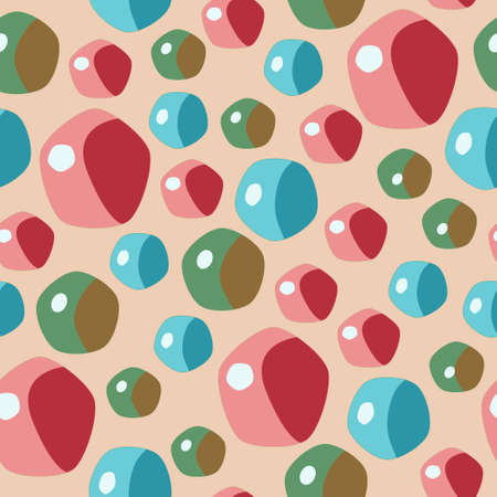 Seamless pattern of abstract blue, green and red volumetric objects on a light background for textiles.のイラスト素材