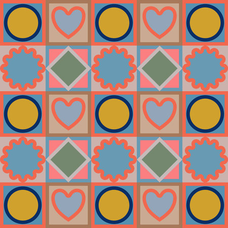Abstract geometric pattern of squares, clouds and hearts for decoration