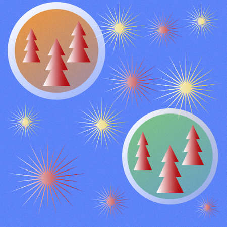 Christmas trees inside the ball against the background of the starry sky for a holiday greeting card.のイラスト素材