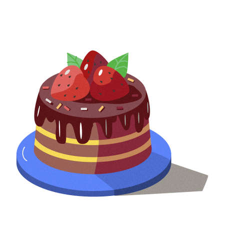Chocolate cake with strawberries. Festive sweet cupcake with berries on a white background for a postcard.のイラスト素材