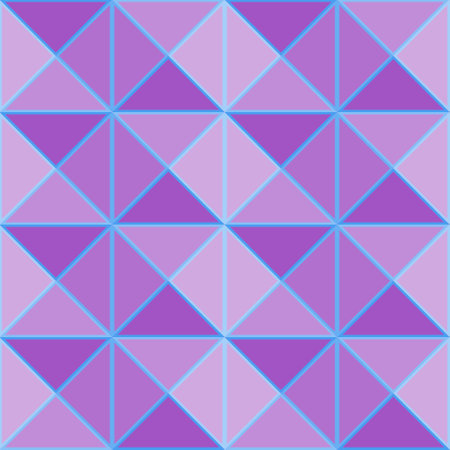 Seamless pattern of purple triangles with gradient and blue stroke for textile. Geometric abstract ornament of squares and triangles for textiles, covers, wrapping paper.のイラスト素材