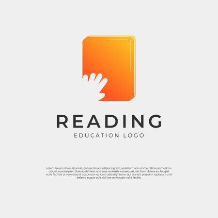 creative reading children logo with hand keep book or holding book and reading template vector concept design illustration idea for business, online course, book store and education logoのイラスト素材