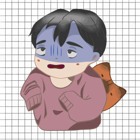 Boy gamer with a cat on his backのイラスト素材