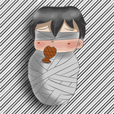 A cute baby with a fish pacifier. He is happy and satisfied.のイラスト素材