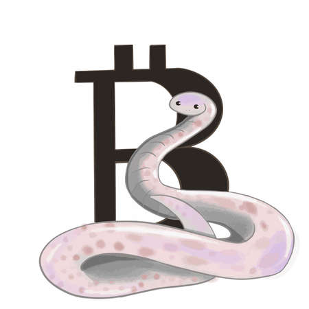 A snake sits and guards the crypto currency market and bitcoinのイラスト素材