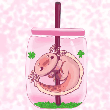 A little dragon hides in a jar and waits for his motherのイラスト素材