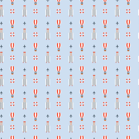 Travel pattern with airplane and hot air balloon