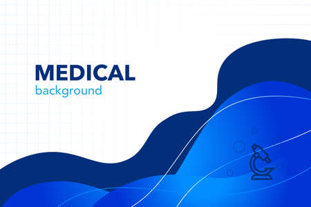 Blue background with medical theme, wavy lines and a microscope on the backgroundのイラスト素材