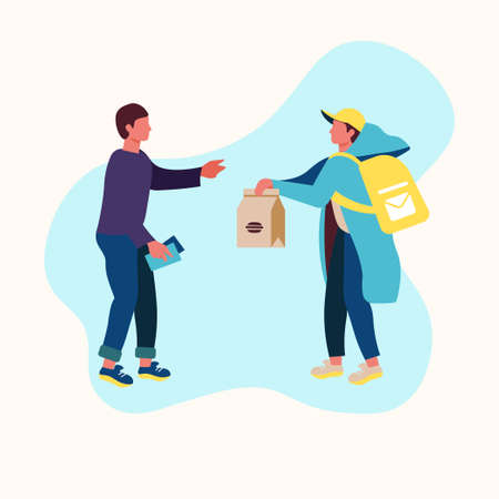 Delivery of food and goods to a person home, box in handsのイラスト素材