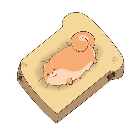 The cat is lying on the bread and sunbathing in the sunのイラスト素材