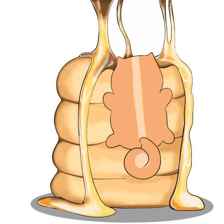 The cat is trying to get into a barrel of honeyのイラスト素材