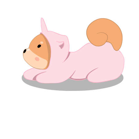 Shiba Inu dog ready to jump and waiting, dressed as a pink unicornのイラスト素材