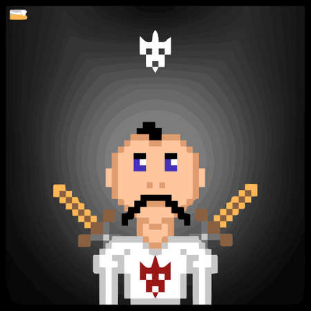 cartoon character in pixel vector art using a color filled backgroundのイラスト素材